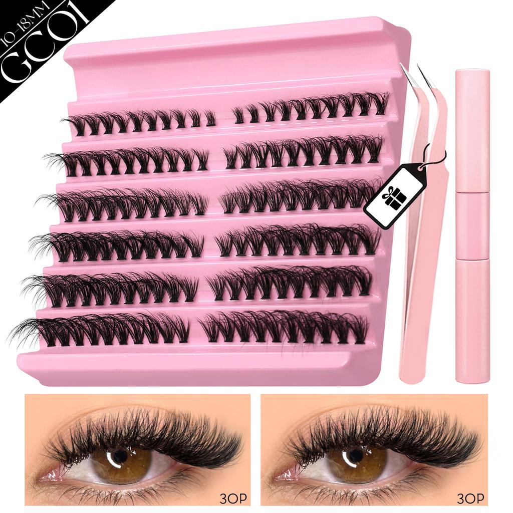 Xiaomi GROINNEYA Eyelash Clusters Kit Lash Clusters Wispy Natural DIY Lashes Clusters with Bottom Waterproof Bond and Seal Tweezers