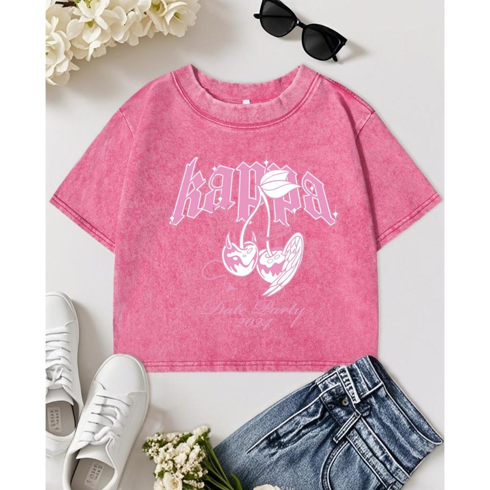 Rappa Cherry Party Printing Washed T Shirts Women Slim T-Shirt Fitness Y2K Crop Clothing Summer Soft Short Sleeve