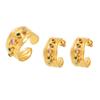 Qiong Yao Mixed Color Cubic Zirconia Open Ring C-shaped Earrings, 18K Gold Plated Stainless Steel Jewelry Set for Women