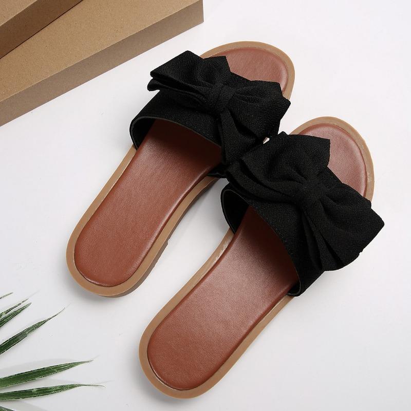 Zehensandalen Sommer Mode Schuhe Einzeilige Schleife Flache Schuhe Lässige Übergrößen-Slipper