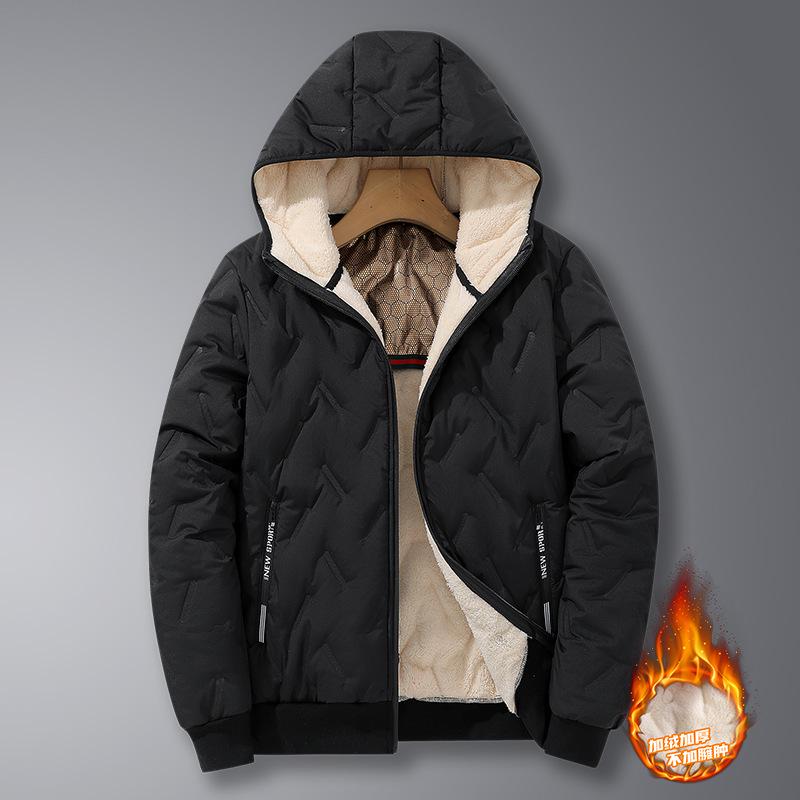 

Men s 2024 Winter Mid-Length Fleece-Lined Cotton Coat with Turn-Down Collar 2XL