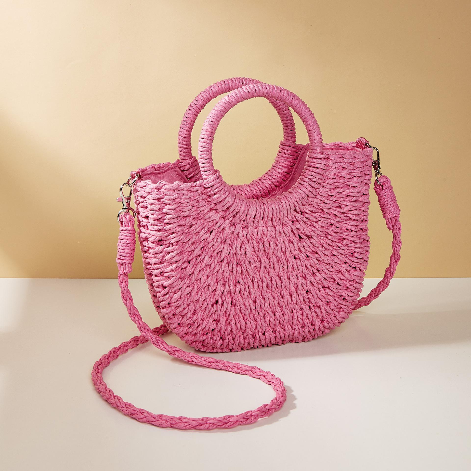 

Half-Round Rattan Woven Straw Beach Bag Summer Women Crossbody Bags KTY 24*8*20cm гарячі рожевого кольору