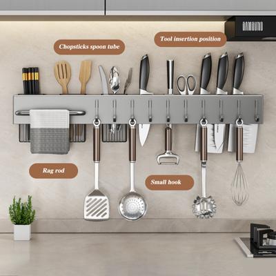 Wall-Mounted Cutter Storage Rack Carbon Steel Cutter Holder Organizer with Chopstick Spoon Fork