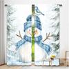 2pcs 2D Flat Printing Christmas Party Curtain Blue Snowman and Bird 100% Polyester Fabric Without Electricity Birthday Party for