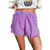 Women's High Waist Elastic Waist Shorts Straight Leg Striped Ruffle Hem Casual Lounge Shorts