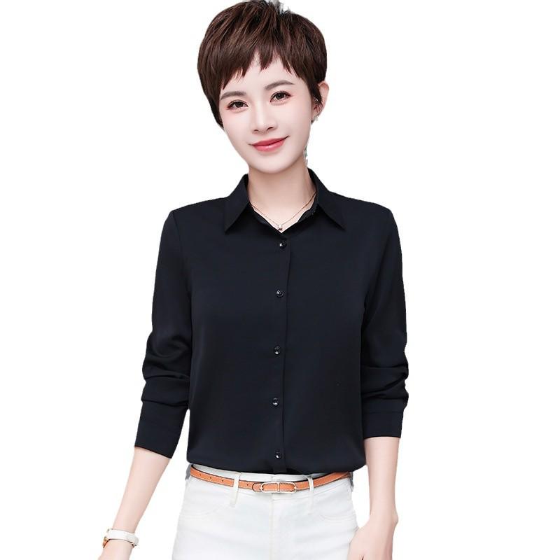 Women's Long Sleeve White Workwear Shirt with Turn-Down Collar