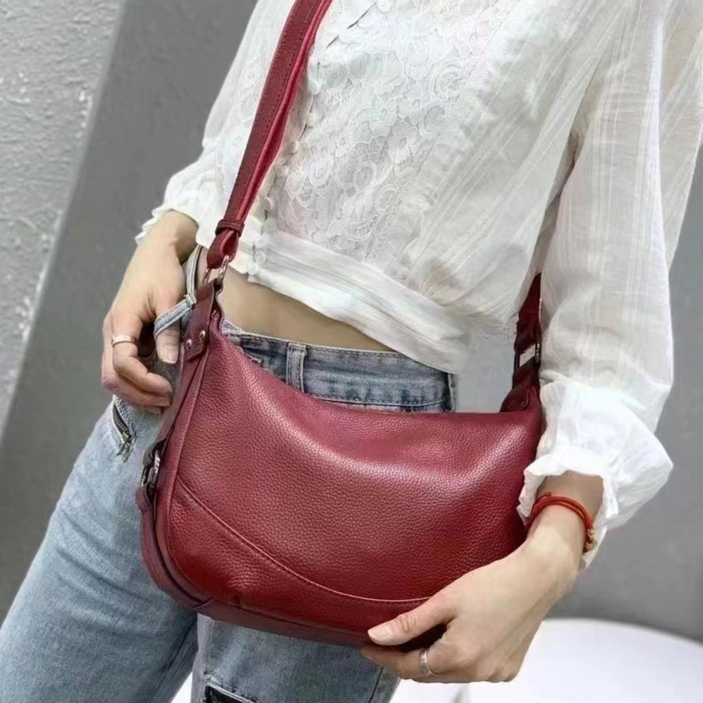 Cowhide Women Single Shoulder Crossbody Simple Multi-compartment Dumpling Bag Large Capacity Aunt Mother Bag