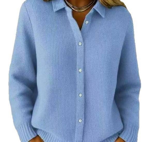 2025 European and American Lapel Button Knit Cardigan Sweater - Autumn/Winter Solid Color Fashion for Women