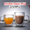 2/3/4Pcs Double Wall High Borosilicate Glass Mug Heat Resistant Tea Milk Lemon Juice Coffee Water Cup Bar Drinkware Lover Gift