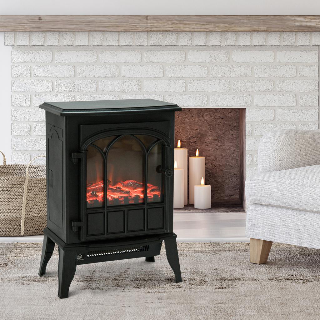 Electric Fireplace, 1000 W/2000 W, Flame Effect, for 15-30 m², Black