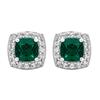Arista Created Emerald and White Sapphire Women's Halo Stud Earrings in Sterling Silver
