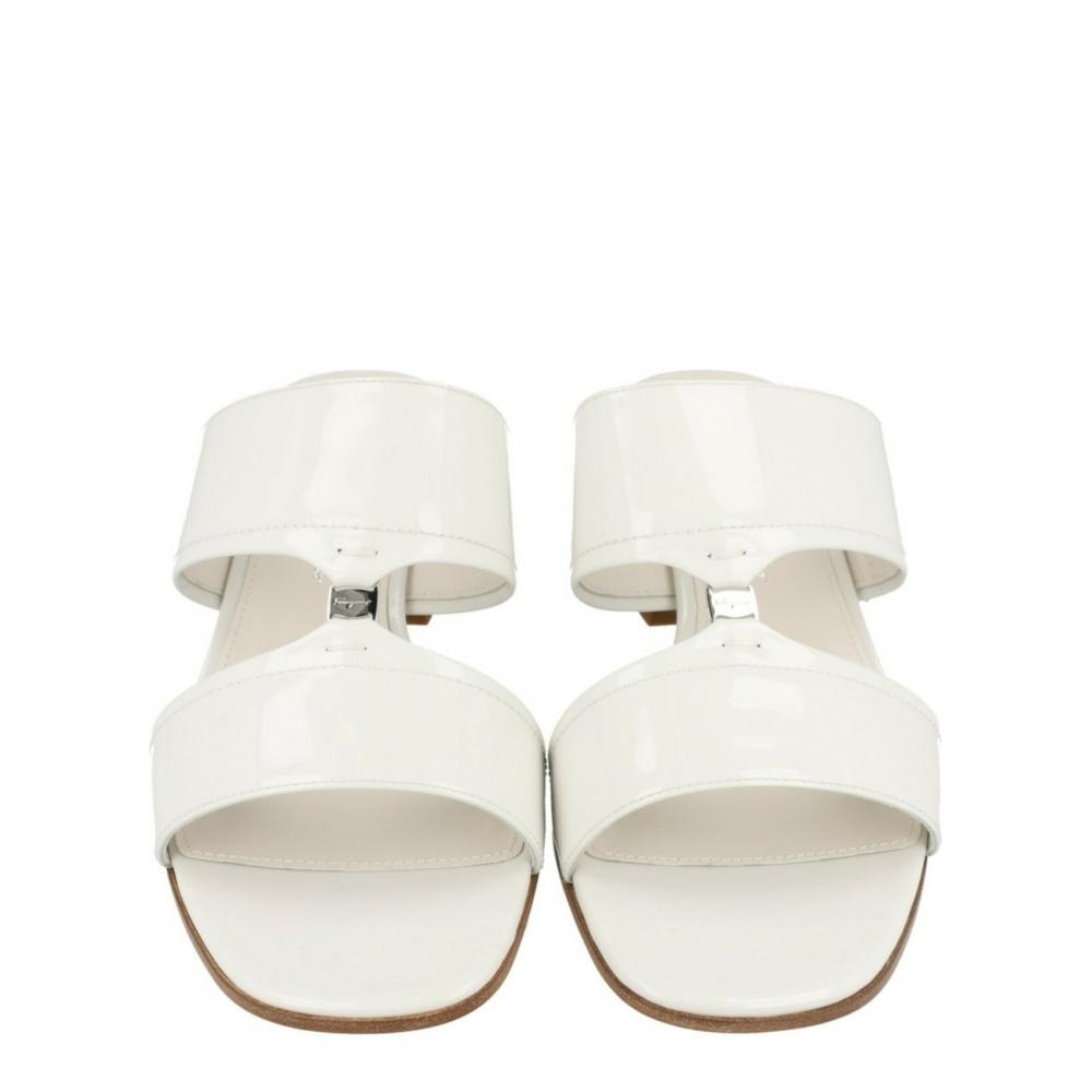 Salvatore Ferragamo Tot 55 Patent Leather Sandals White