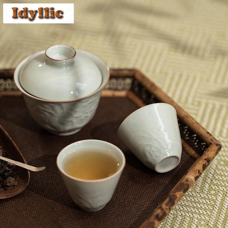30ml Eis-Tischglasur Relief Teetasse Retro Teeschale Teetassenset Teeprobe Duftbecher Chazhan Meistertassen Teeservice Handwerk