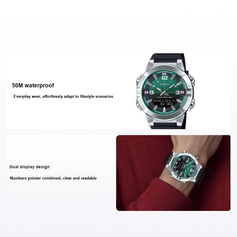 Casio 50M Waterproof Quartz Movement Resin Strap Watch Green Dial Unisex Watches AMW-870A-3AV Green Dial