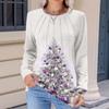 Women's Fashionable Casual Christmas Printed Pleated Comfortable Round Neck Loose Long Sleeve T-Shirt Top