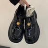 Fashion High Quality Patent Leather Loafers Women Vintage Brown Metal Decoration Designer Shoes Comfortable Thick Bottom Leather Shoes