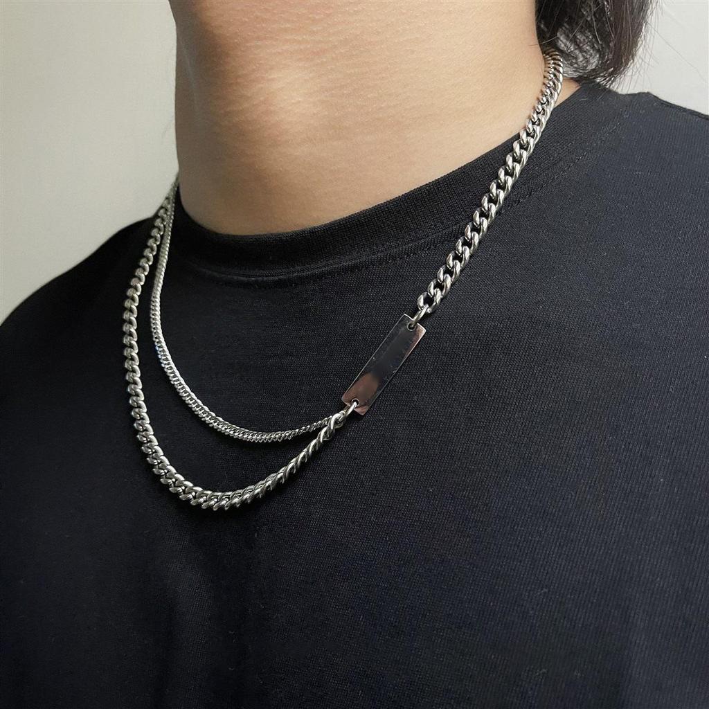 Trendy Korean Style Hip Hop Titanium Steel Double Layer Uneven Necklace for Men and Women