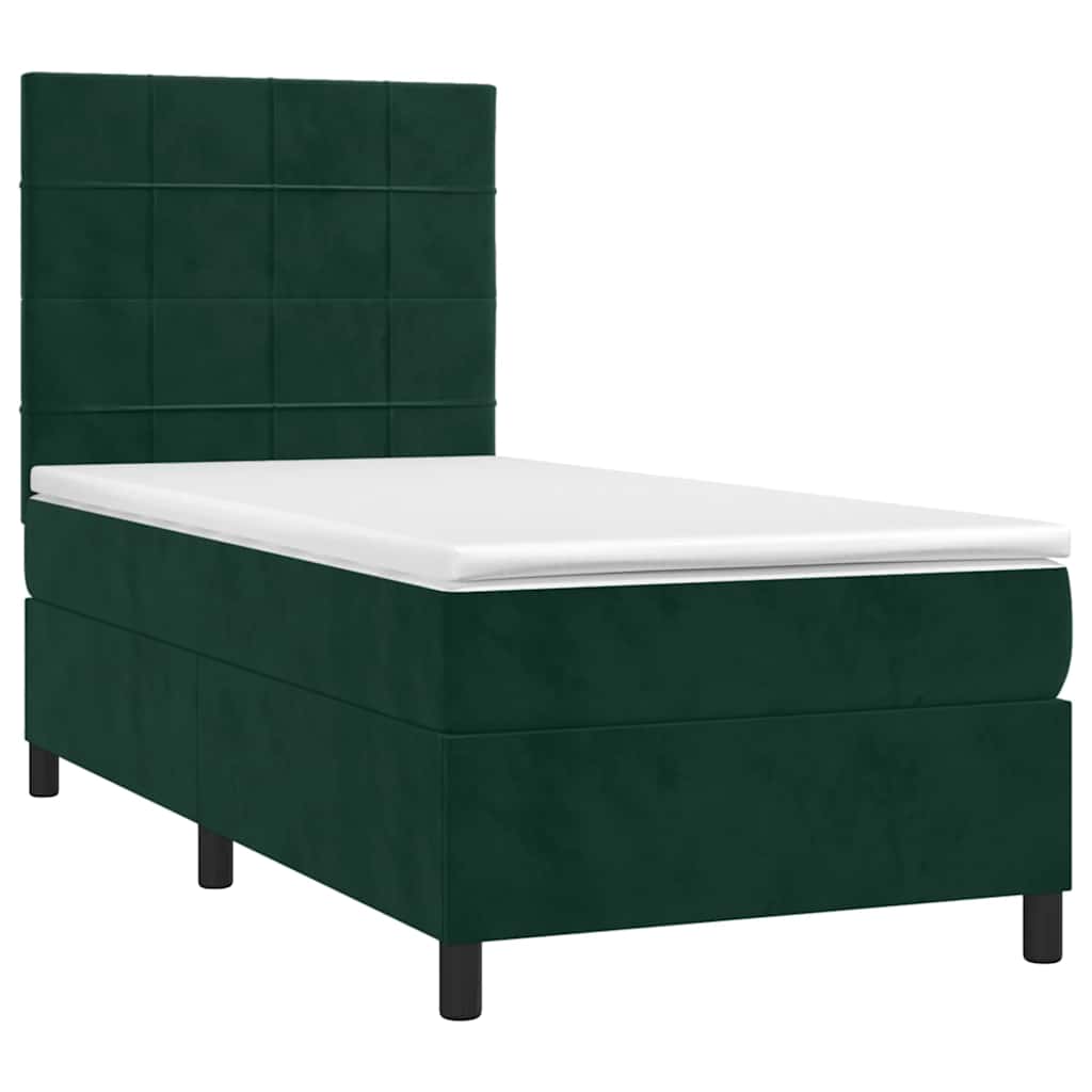 Box Spring Bed with Mattress Dark Green 90 x 190 cm Velvet