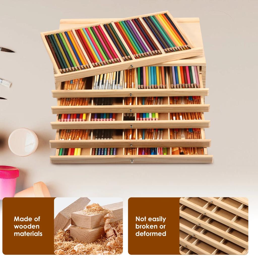 4/6 Layer Drawer Wooden Pencil Holder Artist Supply Storage Box Multifunction Pastel Pencils Stamps Paint Brush Organiser Box