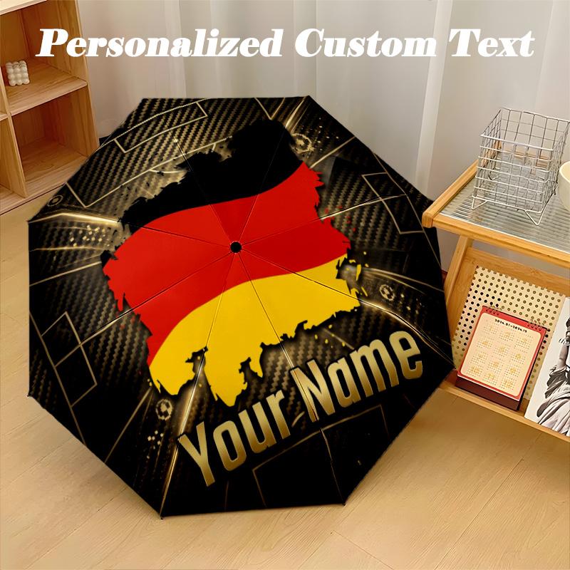 8 Rib Auto Folding Umbrella Germany national football team Print Custom Name Text Portable Rain Gear