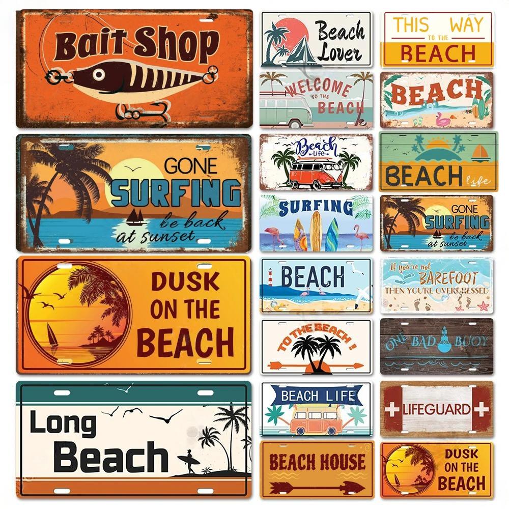 Summer Beach License Posters Wall Decor Plate Meal Sign Plaque Metal Vintage Tin Sign Room Decoration for Bar Pub
