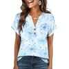 Camiseta de Manga Corta con Botones, Cuello en V, Estampada, Casual, Holgada, a la Moda para Mujer