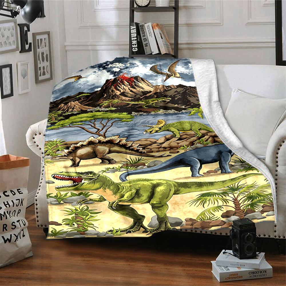 1Pc Dinosaur World Adventure Blanket Soft And Comfortable Casual Warm Camping Travel Christmas Halloween Xmas Gift M928347