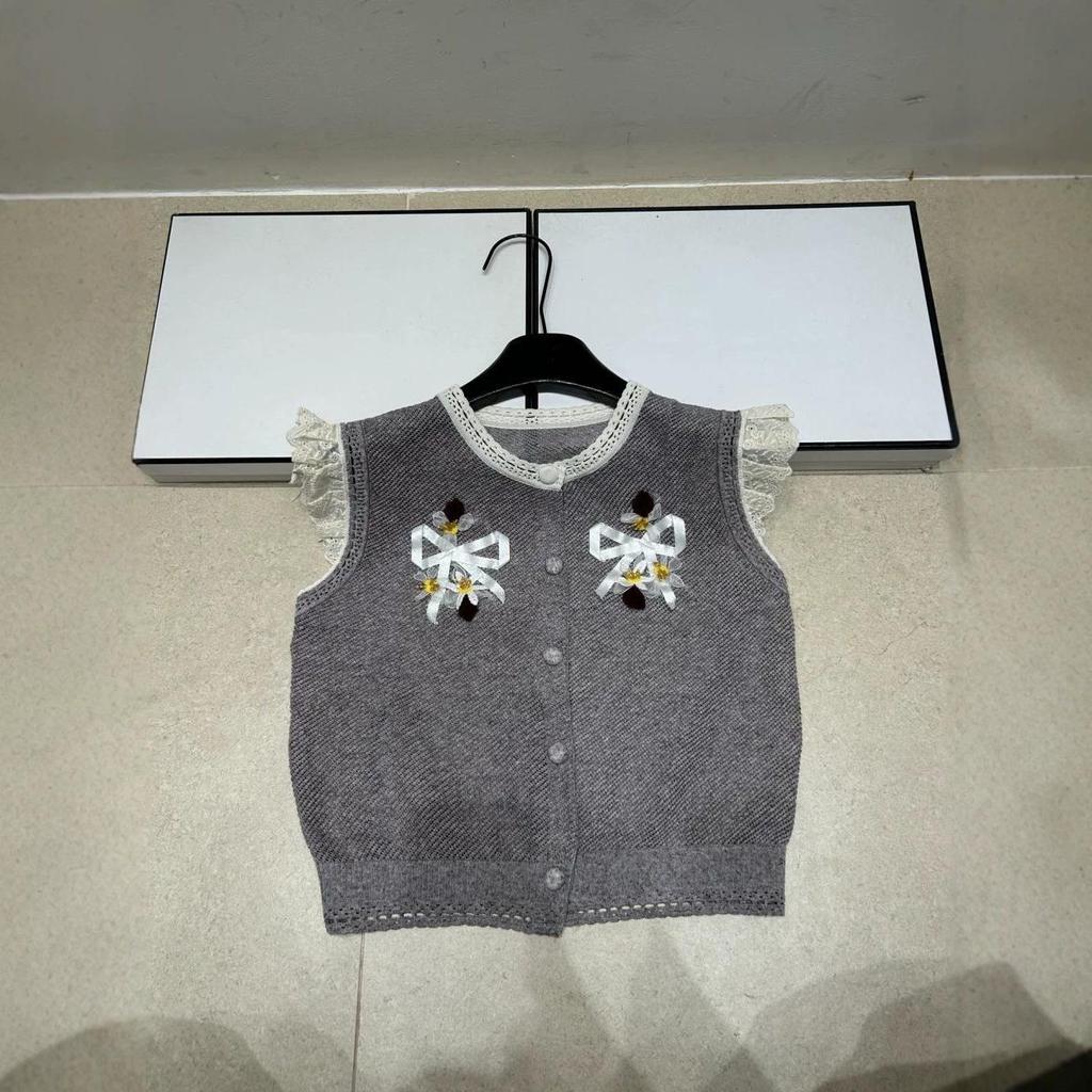 Elegant Flower Bow Round Neck Knit Cardigan Vest