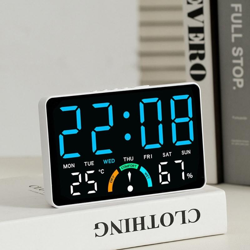 Modern Minimalists Design Electronic Clock Large Screen Display Indoor Thermometers Hygrometer Wall Mountable Tabletop