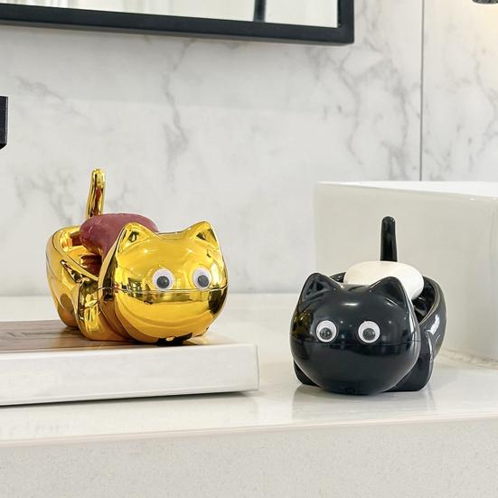 Soap Dish with Automatic Drainage Cute Cat Shape Design Easy Cleaning Soap Holder Soap Tray for Shower Bathroom