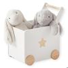 GINGER HOME Children's Toy Box, On Wheels with Push Handle, White MDF Wood and Bamboo, 38x45x54 Cm