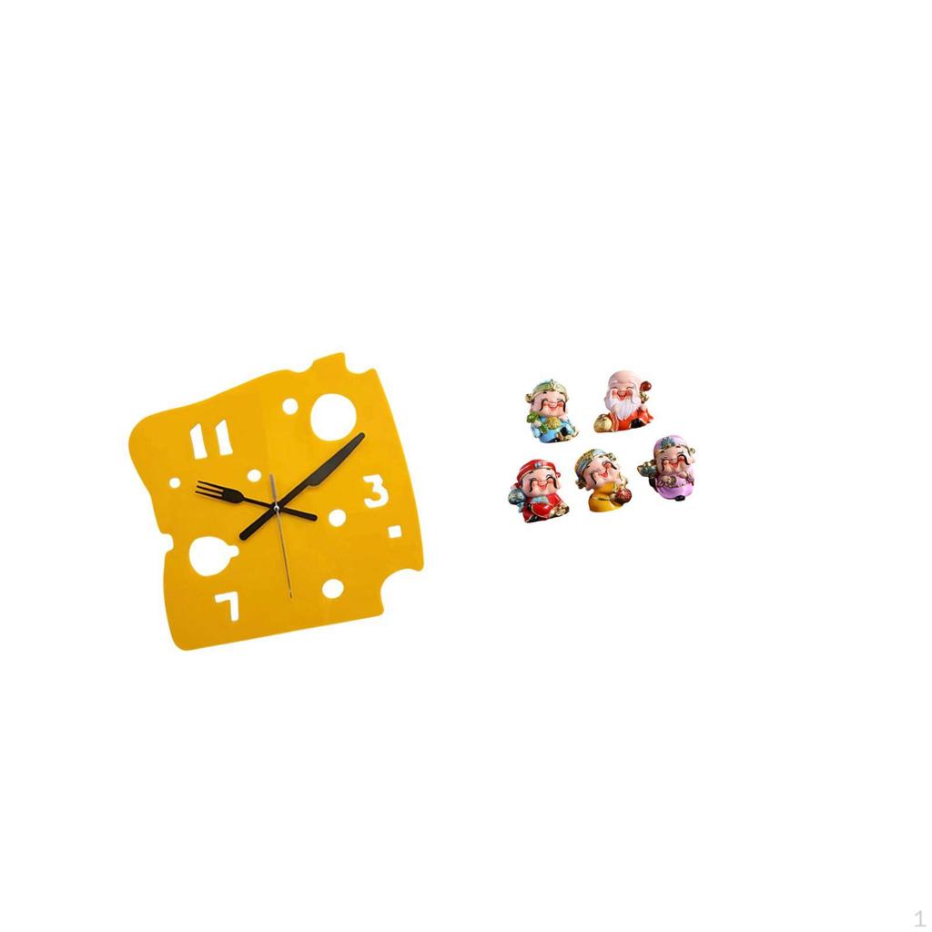 Nordic Minimalist Cheese Clock Acrylic Wall Hanging Decor with God of Fortune Resin Figurines