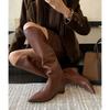 Womens Pointed Toe Knee High Boots Chunky Mid Heel British Style Slim Fit Winter Fashion Leather