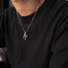 Trendy Double Cross Inlaid Diamond Clavicle Necklace – Vintage Distressed Chain, American Hip-Hop Style.