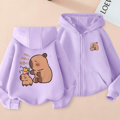 Urocza bluza z kapturem z kreskówką kapibarą dla dzieci, casualowy płaszcz dla chłopców i dziewcząt na jesień i zimę