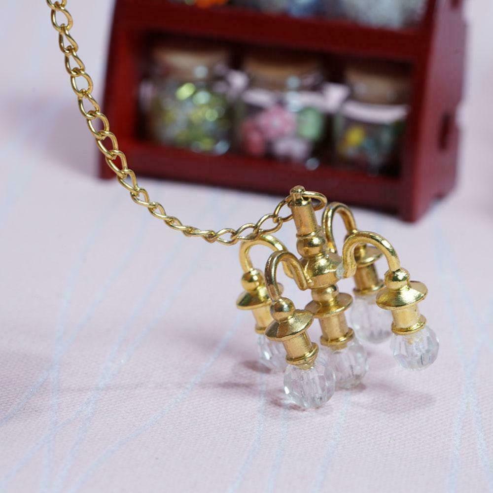 Playing House Doll Accessories Miniature Vintage Chandelier Dollhouse Ornament Ceiling Lamp Model