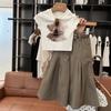 Bärendruck-T-Shirt und weite Cargohosen im koreanischen Stil für Baby-Mädchen