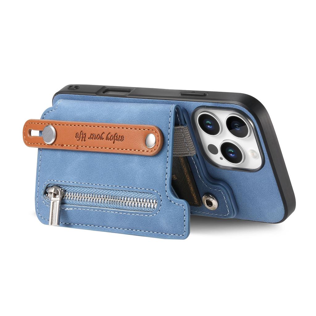 For iPhone 16 Pro Max Case Zipper Card Holder Leather+TPU+PC Phone Cover 2-in-1 Magnetic Detachable