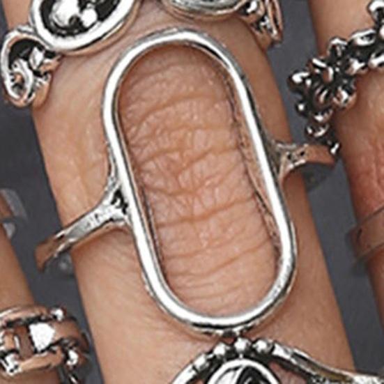 19Pcs/Set Retro Hollow Lotus Flower Heart Shape Ring Set Aesthetic Enamel Silver Color Knuckle Ring Jewelry Gift