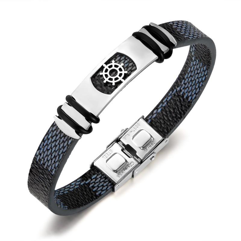 Men s Bracelet Personalized Fashion Trend Versatile Titanium Steel Punk Style Leather