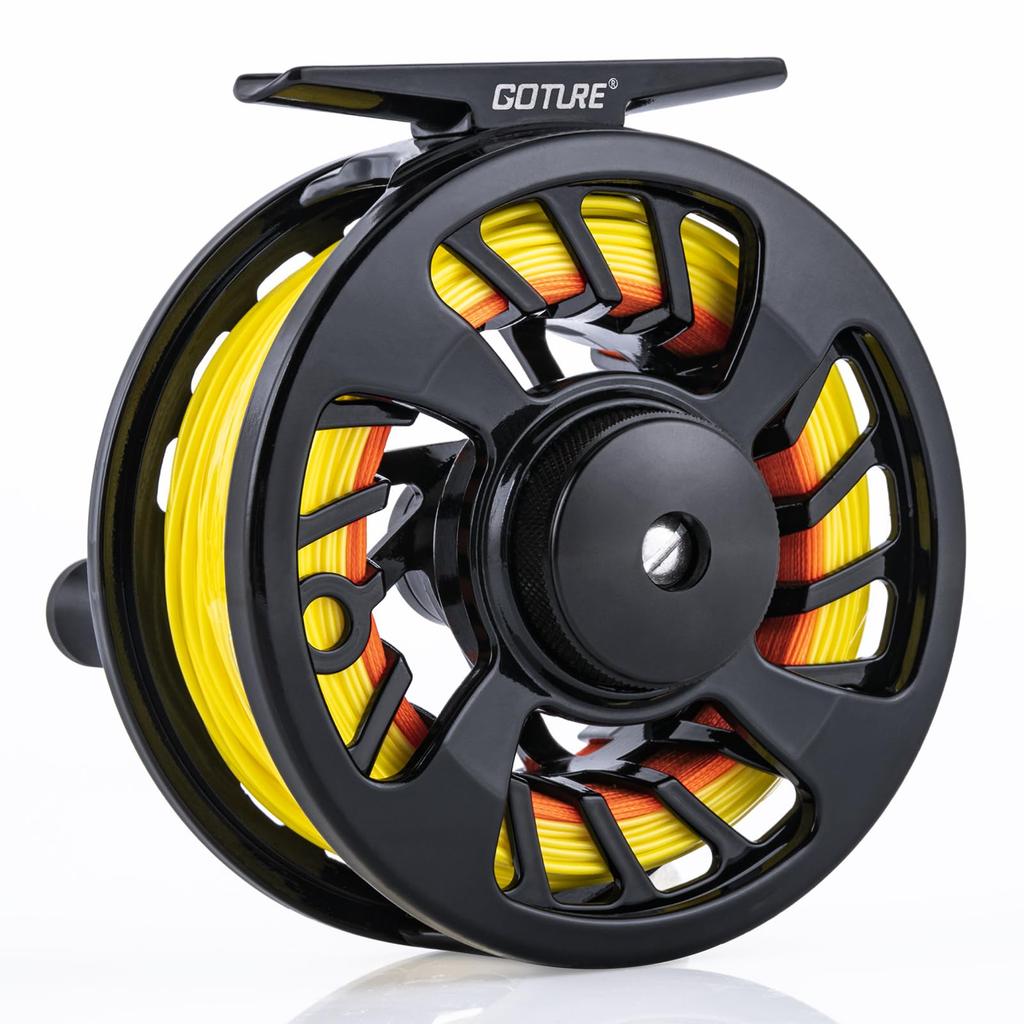 Goture Fly Reel Spool with Fly Reel Lightweight Interchangeable Left and for Smelt Fishing and Hechi Black Line, 5/6" Parts, Aluminum,