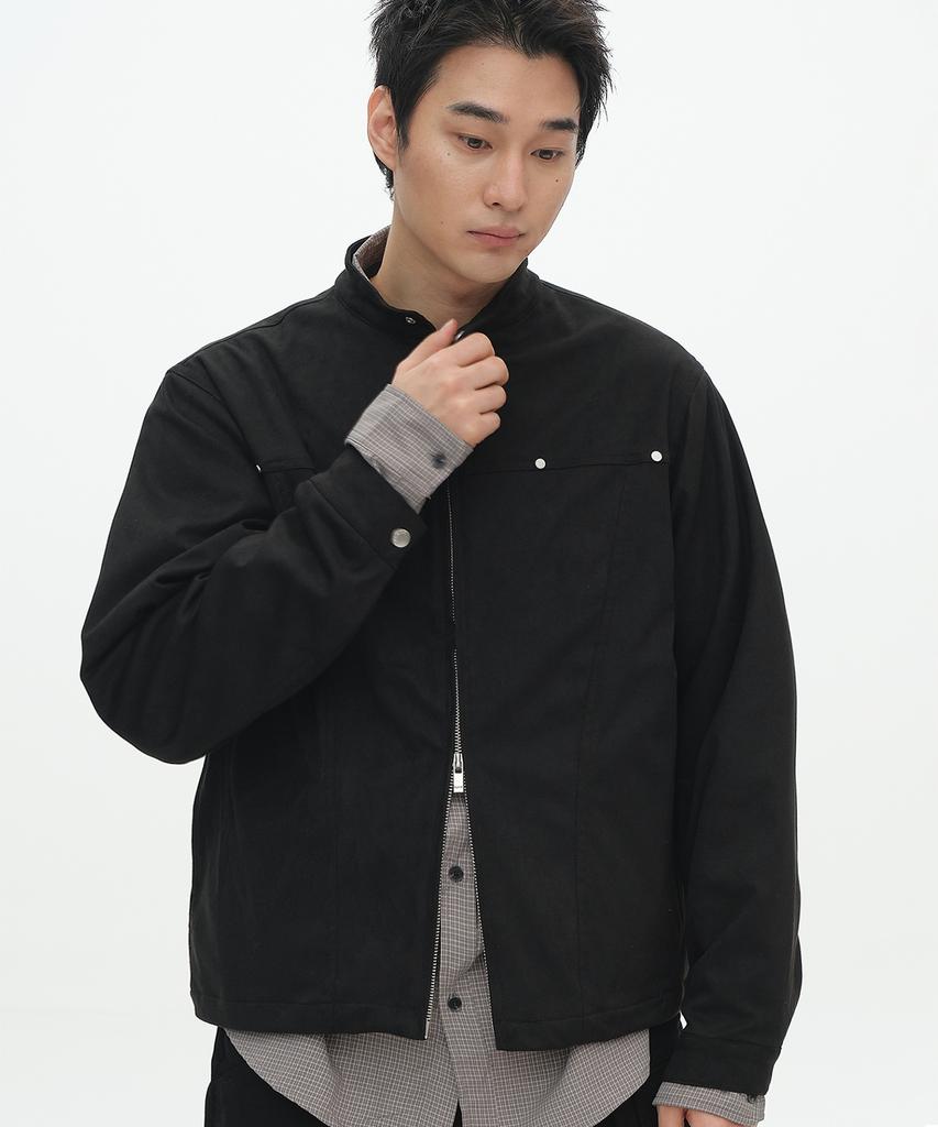 Placestudioman Suede Rivet Point Standard Two-Way Snap Blouson Jacket [Black]