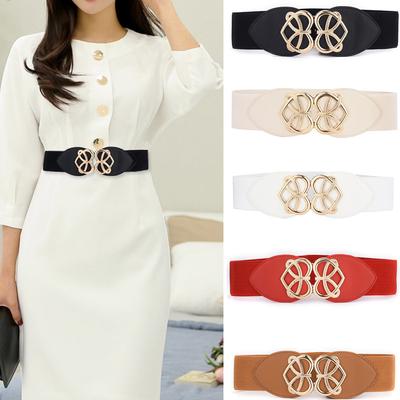 Ladies Women Stretch Elasticated Waist Belt Gold Buckle Fashion