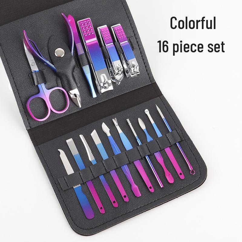 16-Piece Matcha Green Manicure Set: Nail Clippers, Scissors & Tools In Folding Bag