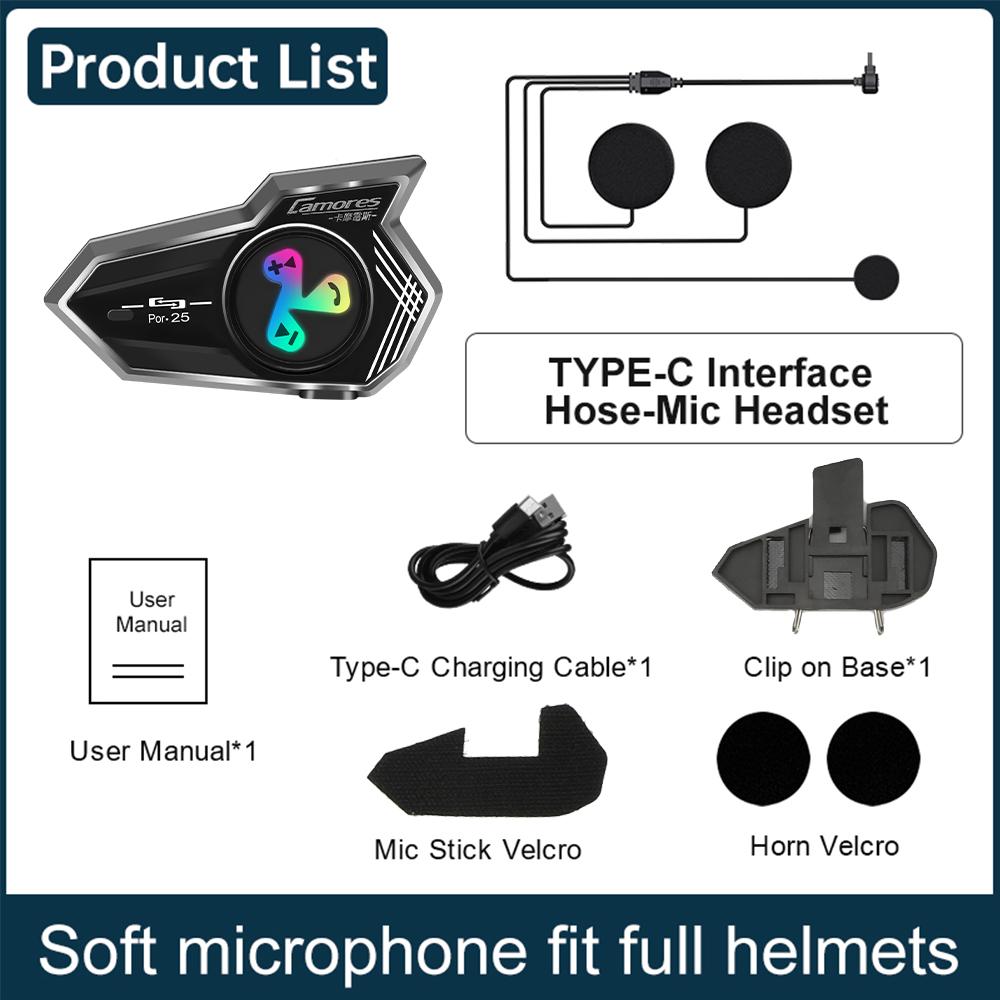 1/2pcs Por25 Motorcycle Helmet Headset Bluetooth 5.4 Wireless Earphone Handsfree Mic Headphones Music Player Moto Helmet