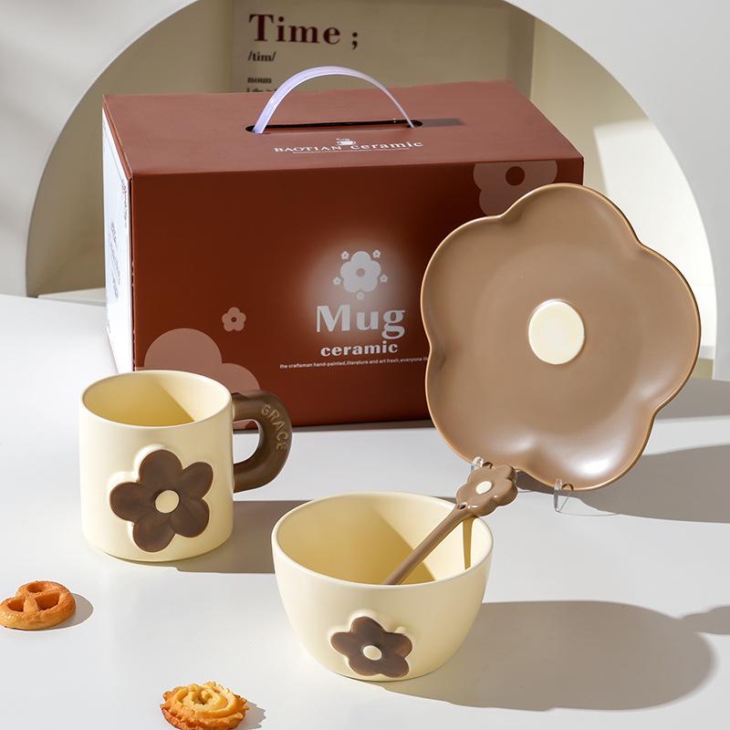 High Value Ins Ceramic Bowl Set Gift Box Household Bowl Utensils High Quality Sense Plate Bowl Combination Souvenir Mug