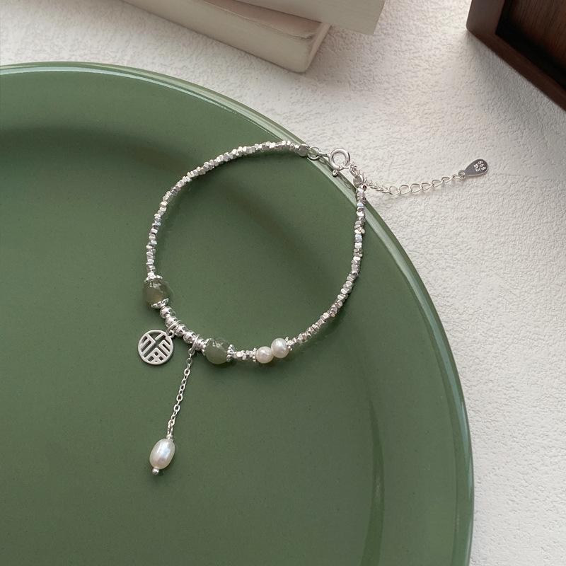 S999 Sterling Silver Women s Bracelet: Crushed Silver Fu Character with Freshwater Pearls - Elegant and Versatile Chinese Style Jewelry. Pure Silver