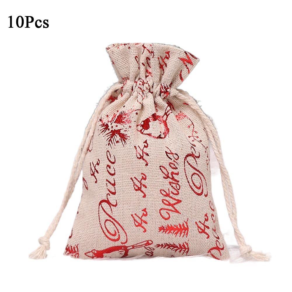 

10 шт. Мешок из хлопка для рождественских конфет Санта-Клауса, льняной мешок для рождественских подарков, Рождественский вечер S-H