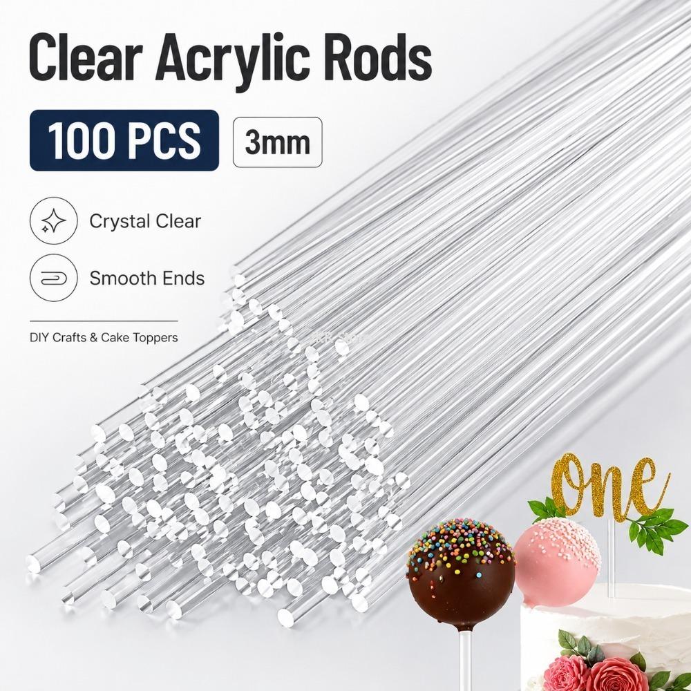 3mm Clear Acrylic Rod Set 100Pcs Plastic Dowel Sticks for Cake Toppers Baking Projects Party Decor and Garden Crafts