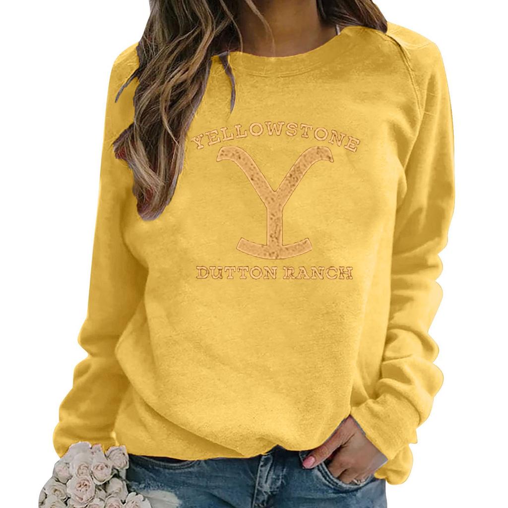 Damen Bedruckter Rundhals Langarm Pullover Lässiges Sweatshirt